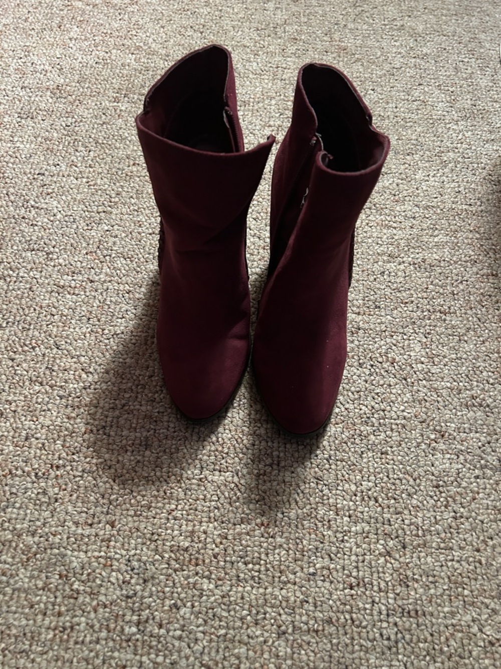 Women's Burgundy Suede Ankle Booties - Sleek Zip Closure